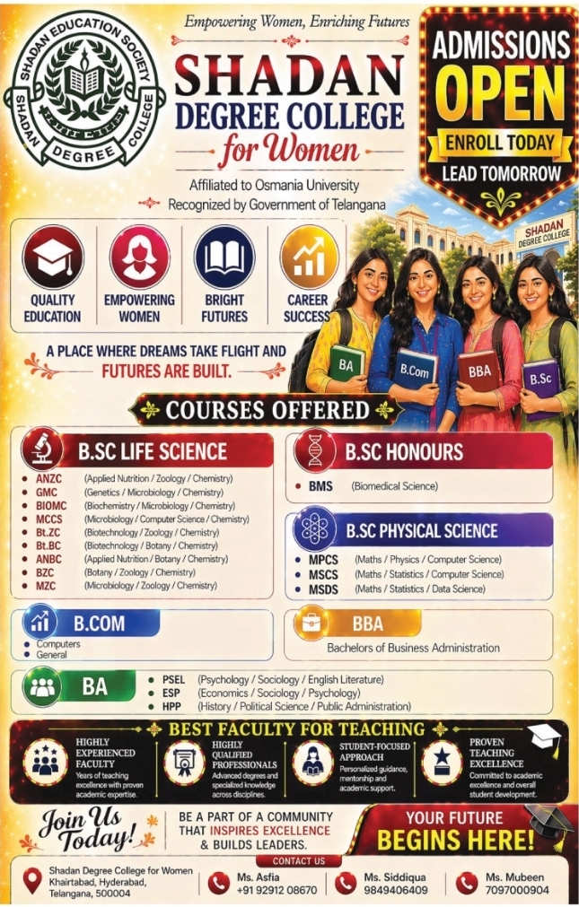 Shadan Degree College for Women – Admissions Open 2026-2027
