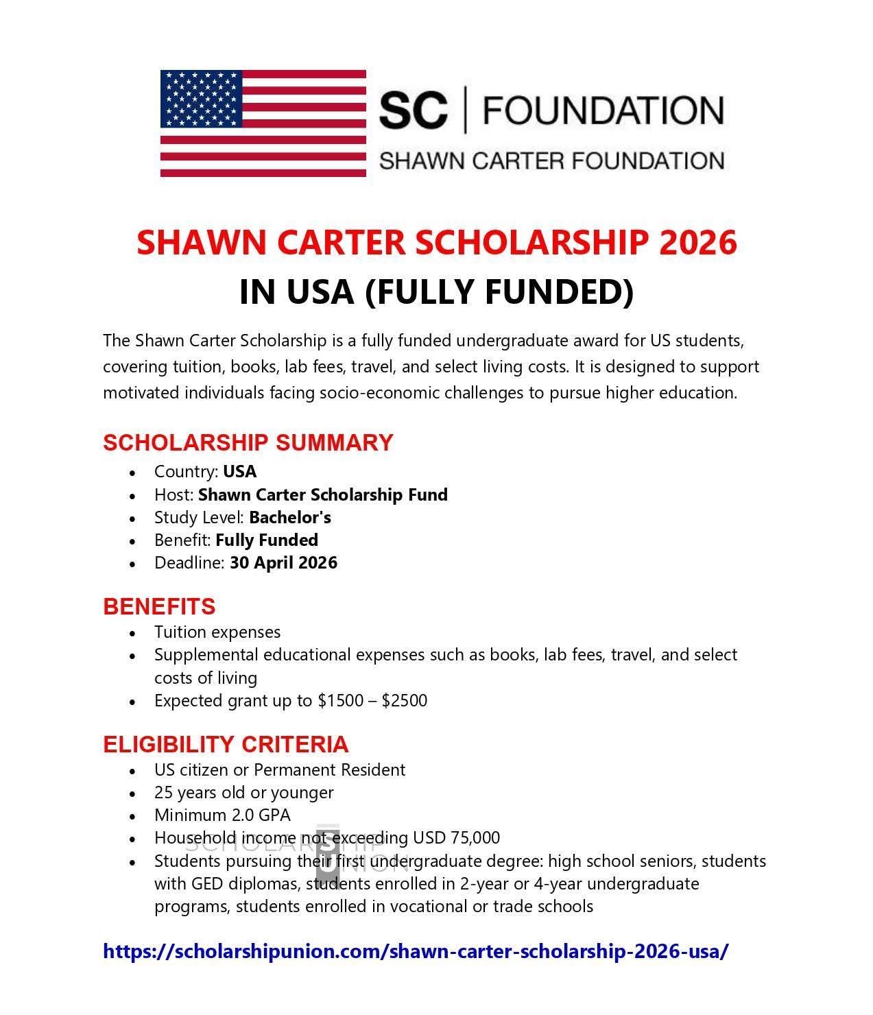 Shawn Carter Scholarship 2026 in USA
