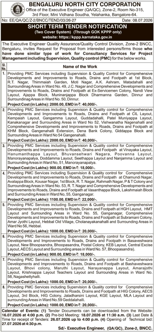 Short Tender Notification: Project Management Consultancy Services