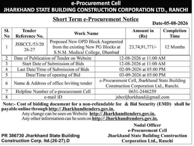 Short Term E-Procurement Notice for New OPD Block