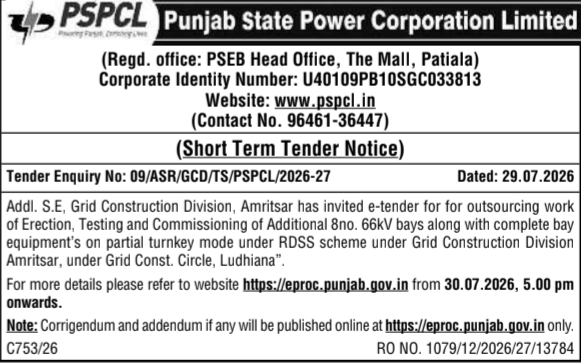 Short Term Tender for Grid Substation Bays by PSPCL