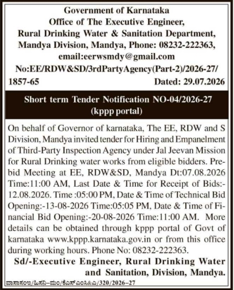 Short-Term Tender Notice for Third-Party Inspection Agency in Mandya