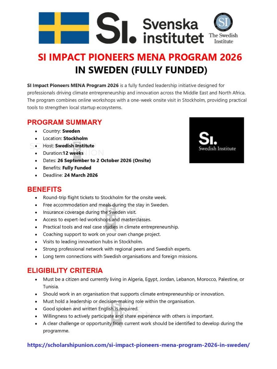 SI Impact Pioneers MENA Program 2026 in Sweden