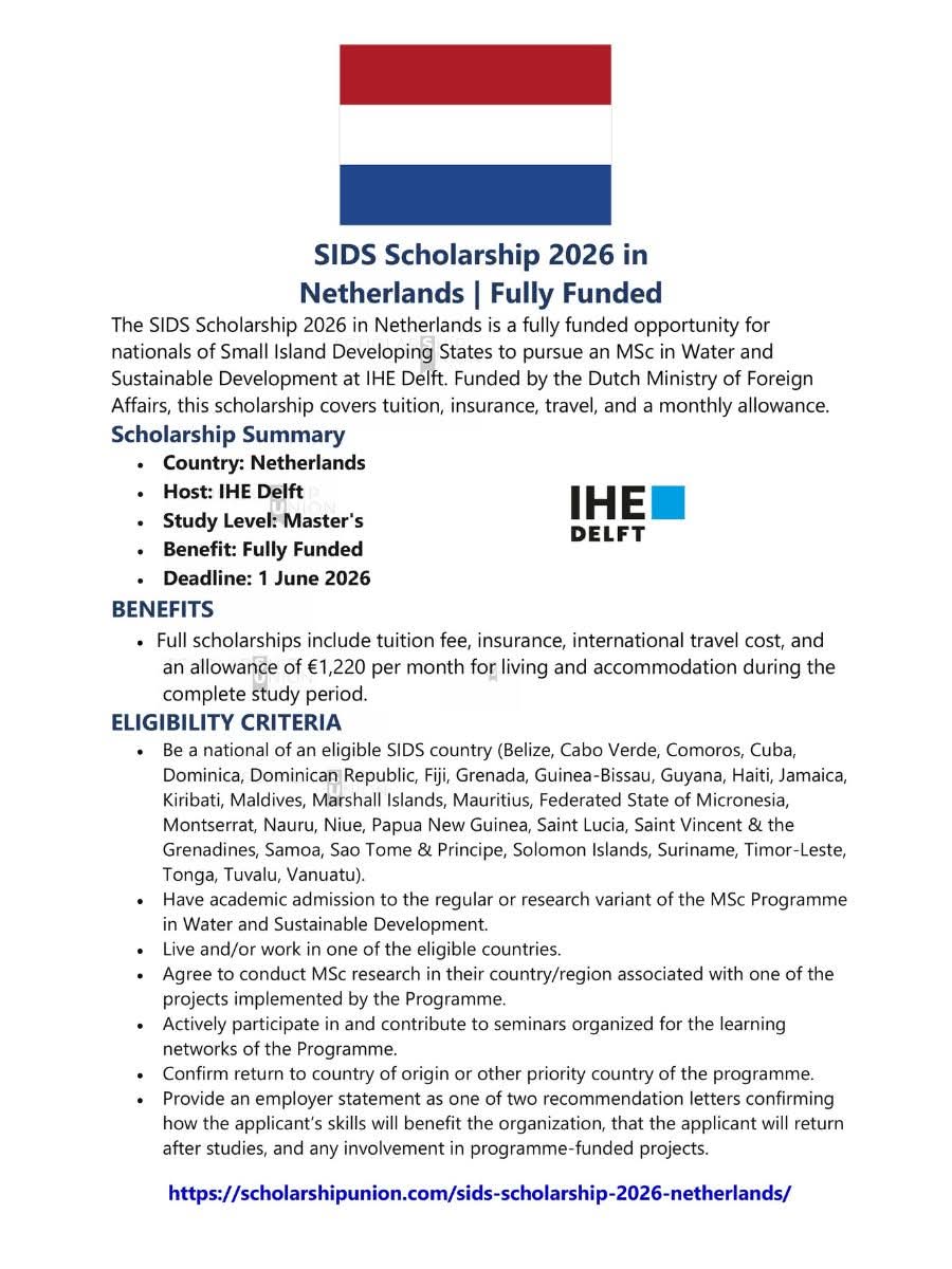 SIDS Scholarship 2026 in Netherlands