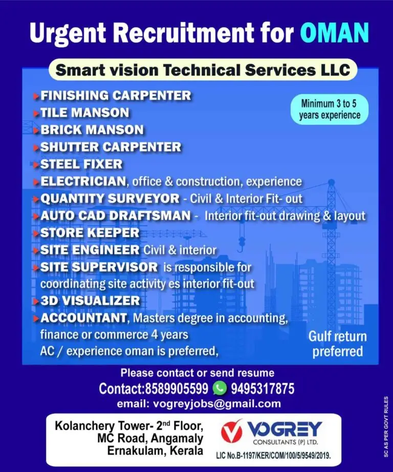 Smart Vision Technical Services LLC Hiring In Oman