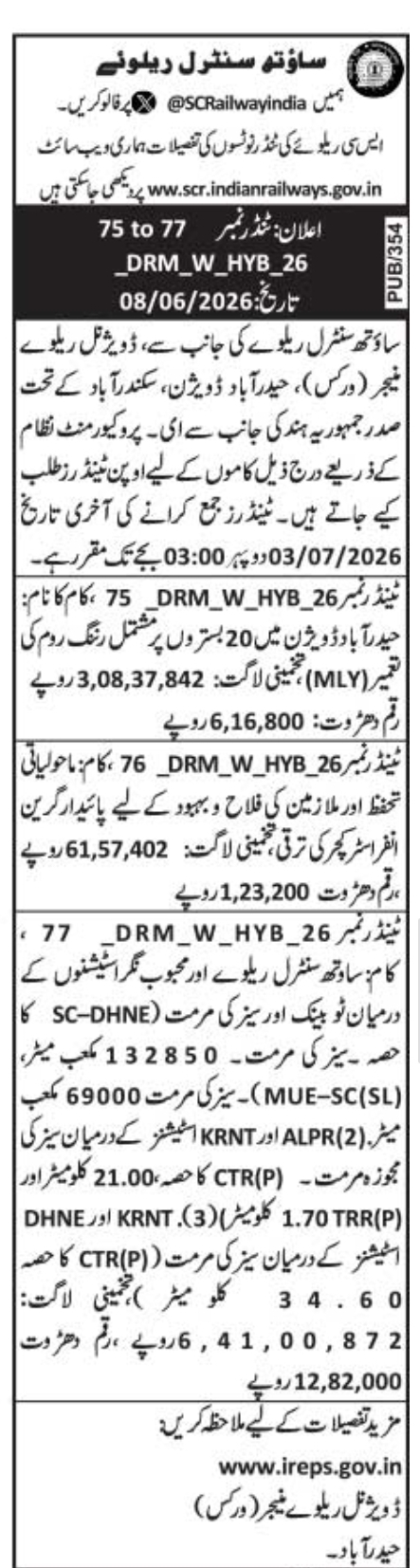 South Central Railway Hyderabad Division E-Tenders