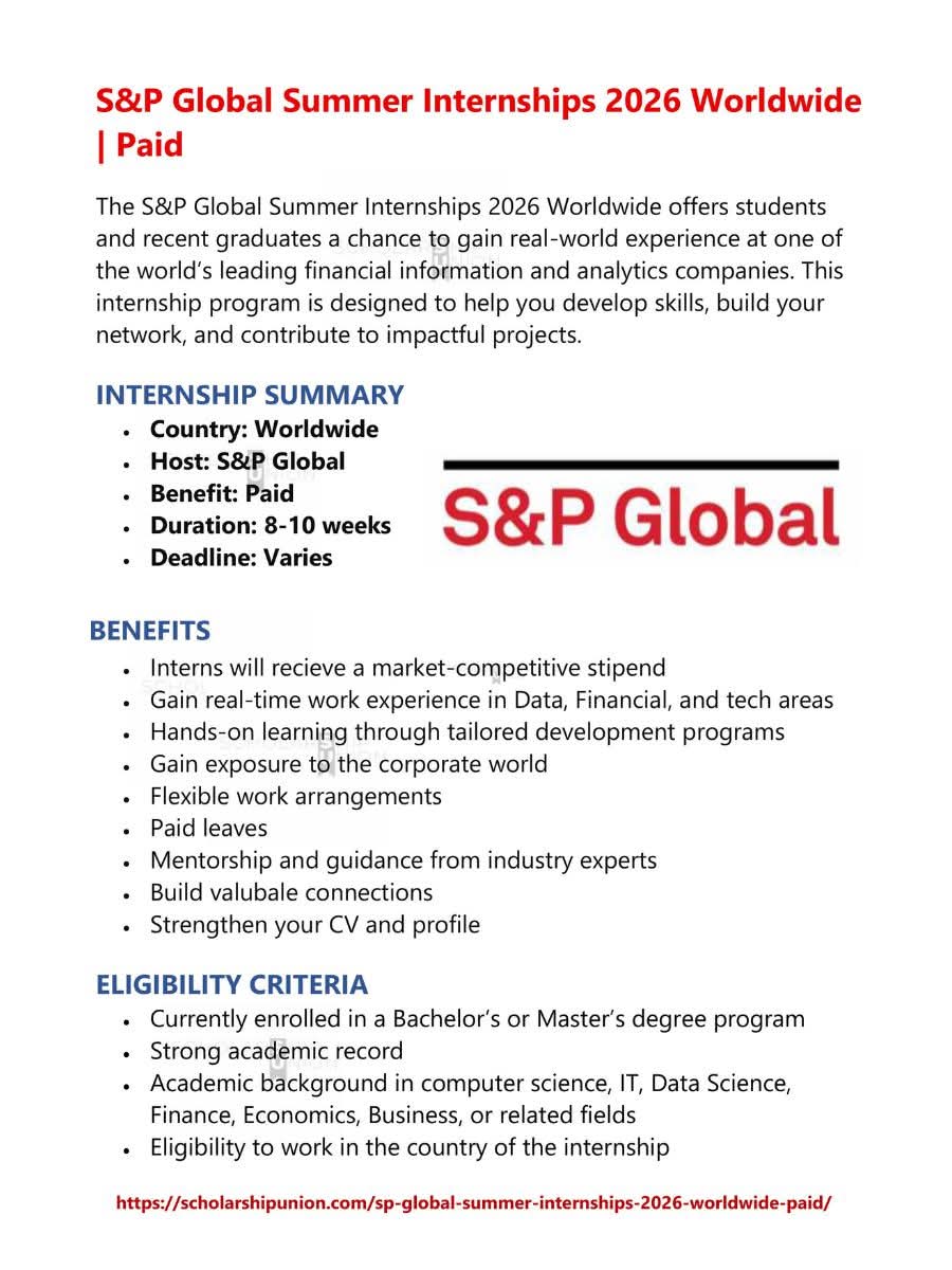 S&P Global Summer Internship Program 2026 Worldwide