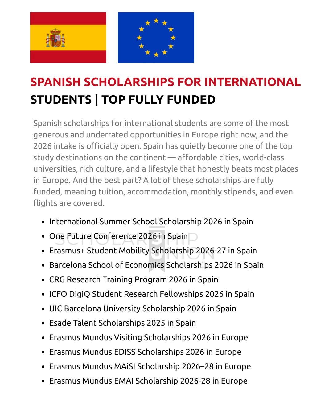 Spanish Scholarships For International Students