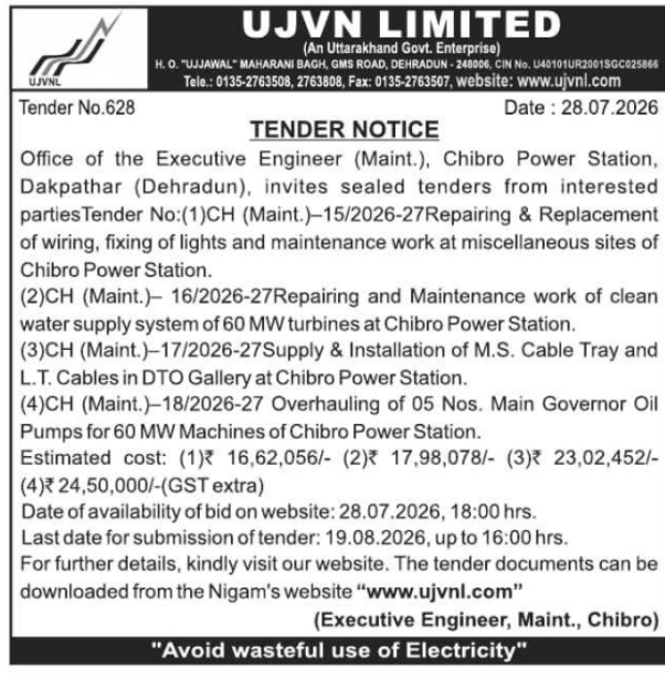 Station Maintenance E-Tenders by UJVN Limited