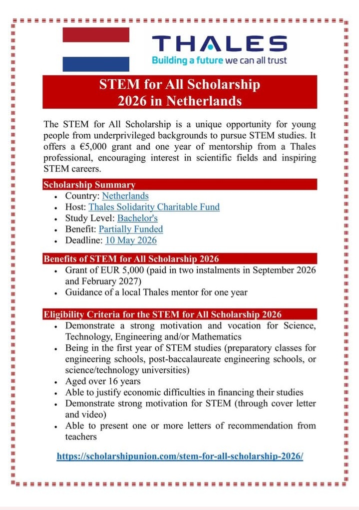 STEM for All Scholarship 2026 in Netherlands