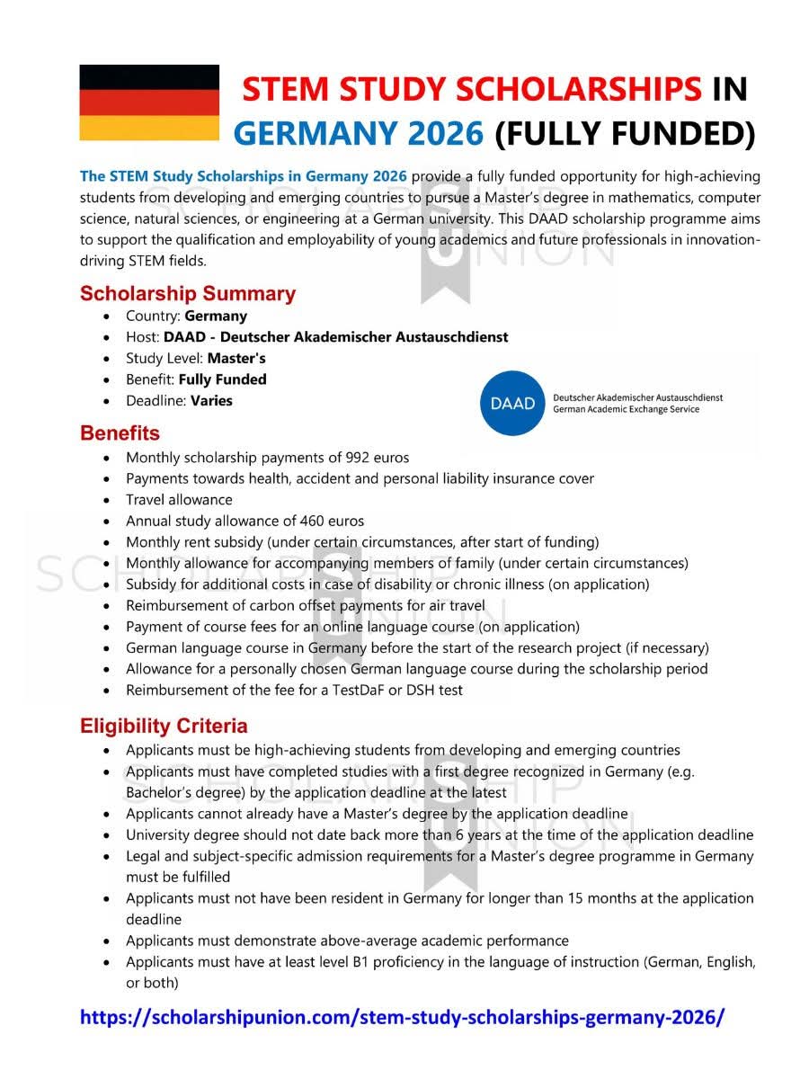 STEM Study Scholarships in Germany 2026