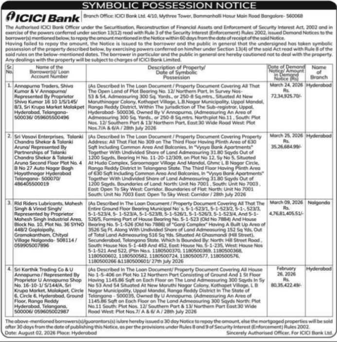 Symbolic Possession Notice for Mixed Real Estate Assets