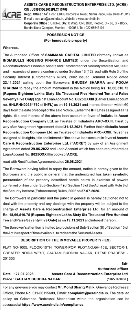 Symbolic Possession of Immovable Property by Assets Care & Reconstruction Enterprise