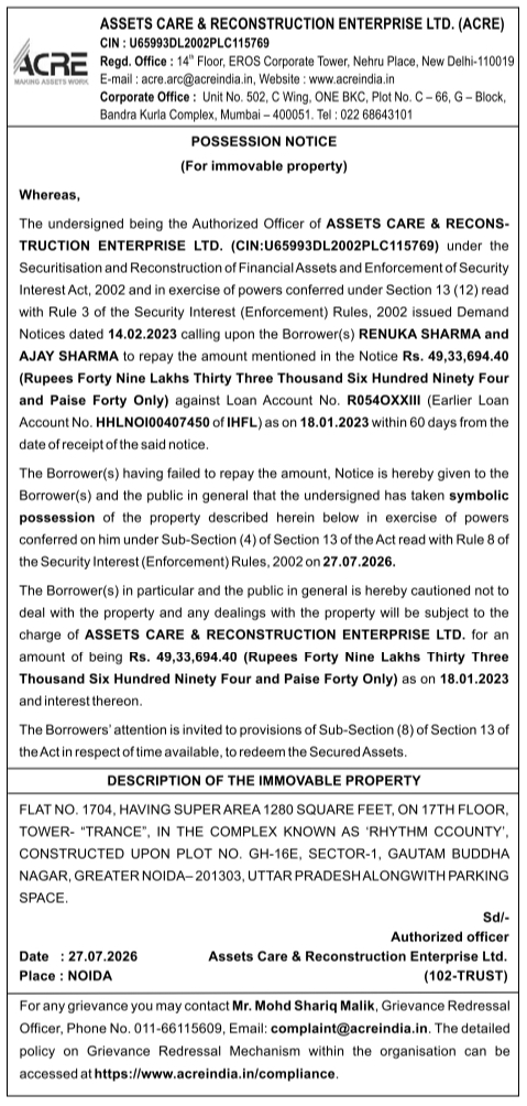 Symbolic Possession of Immovable Property by Assets Care & Reconstruction Enterprise
