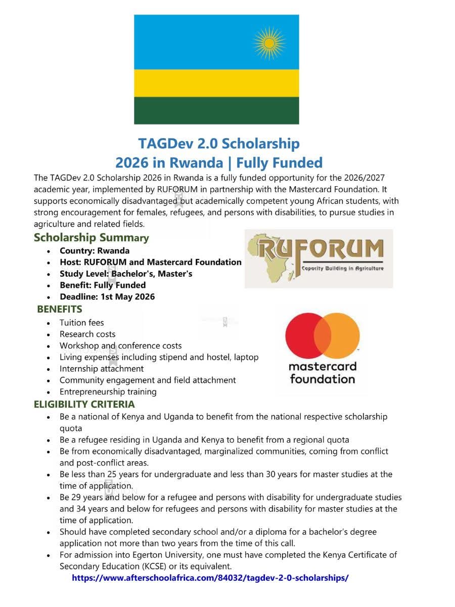 TAGDev 2.0 Scholarship 2026 in Rwanda