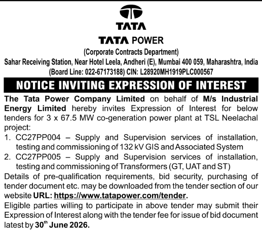 Tata Power: TSL Neelachal Co-Generation Plant EOI