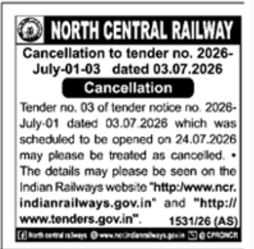 Tender Cancellation: Railway Procurement Notice