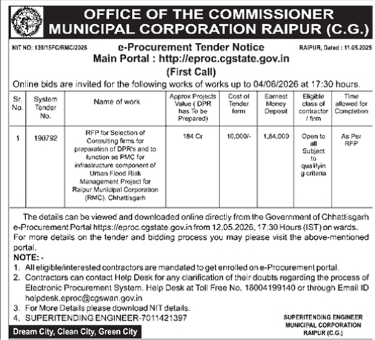 Tender: Consulting Firms for Flood Risk Project at Raipur