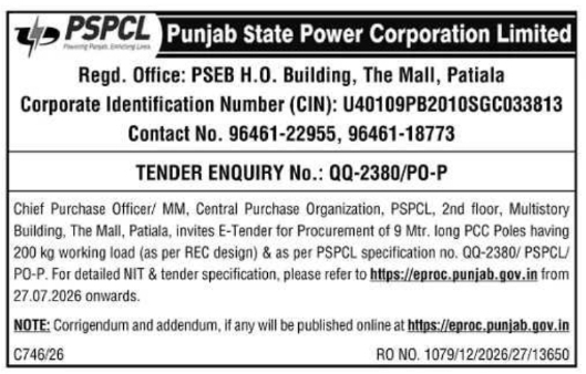 Tender Enquiry: Procurement of PCC Poles