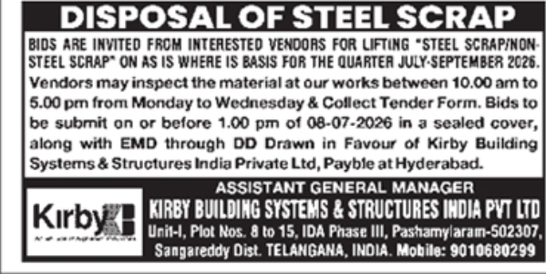 Tender for Disposal of Steel Scrap: Kirby Building Systems