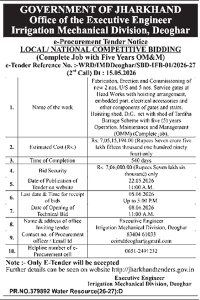 Tender: Gate Fabrication and O&M Project by Irrigation Mechanical Division