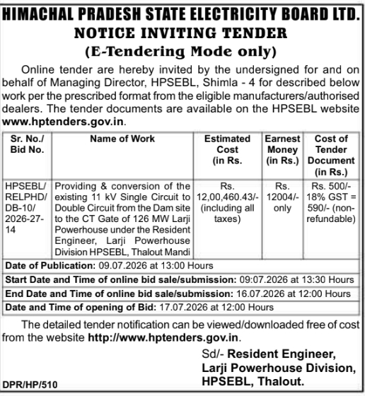 Tender Notice: 11 kV Line Conversion Works