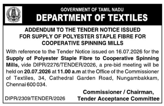 Tender Notice: Addendum for Pre-Bid Meeting on Polyester Staple Fibre Supply