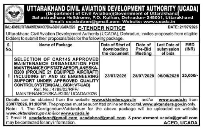 Tender Notice: Aeroplane Maintenance Services
