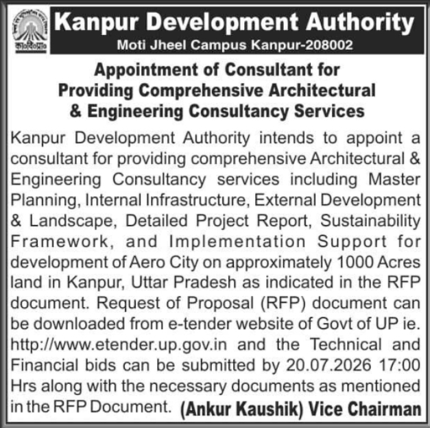 Tender Notice: Architectural & Engineering Consultant Appointment by Kanpur Development Authority