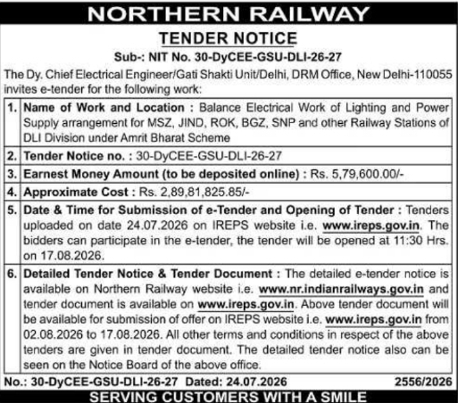 Tender Notice: Balance Electrical Work of Lighting and Power Supply
