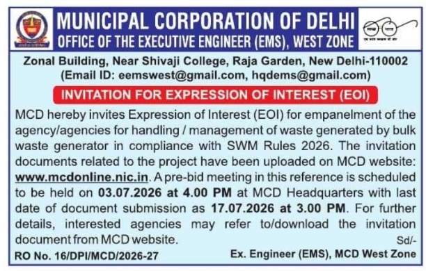 Tender Notice: Bulk Waste Management EOI by MCD Delhi