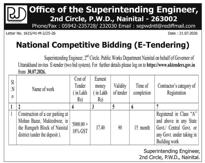 Tender Notice: Car Parking Construction at Mohan Bazar