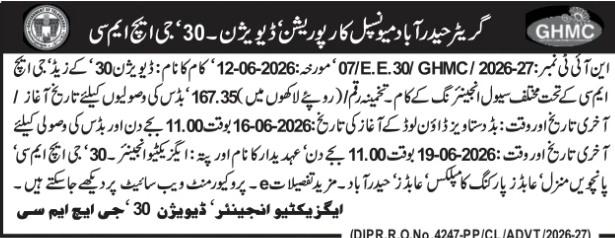Tender Notice: Civil Engineering Works for GHMC Division 30