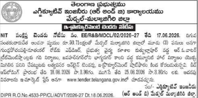 Tender Notice: Civil Infrastructure Works R&B Medchal-Malkajgiri