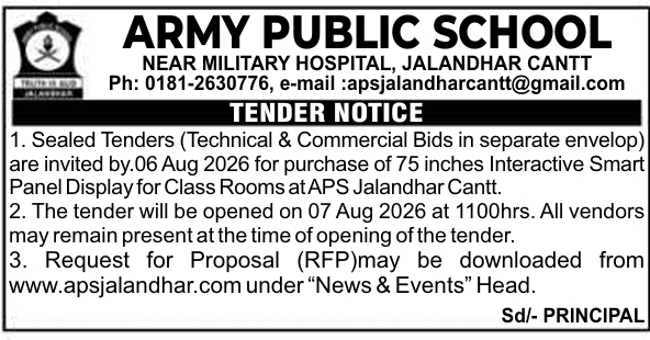 Tender Notice: Classroom Interactive Smart Panel Procurement