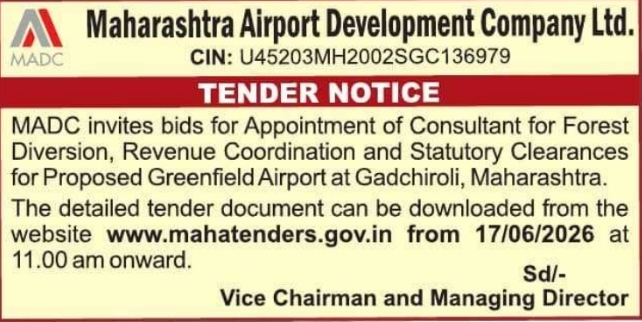 Tender Notice: Consultancy Appointment for Greenfield Airport Project by MADC
