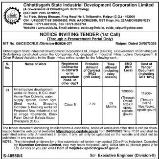 Tender Notice: CSIDC Infrastructure Development Project at Kosmanda