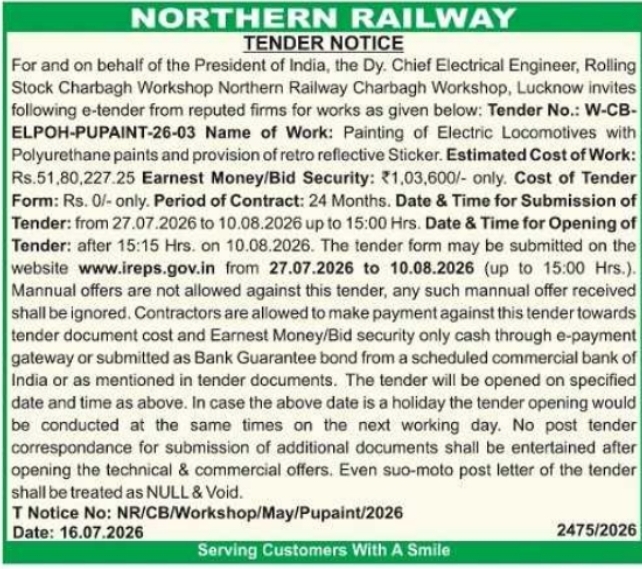 Tender Notice: Electric Locomotive Painting and Retro Reflective Stickers