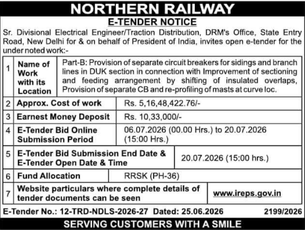 Tender Notice: Electrical Infrastructure Work by Northern Railway