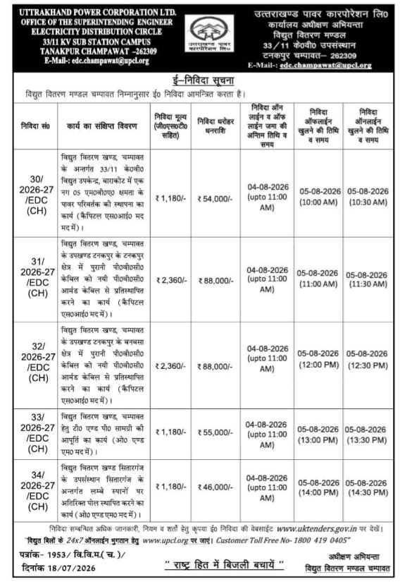 Tender Notice: Electrical Infrastructure Works at Uttarakhand Power Corporation Limited