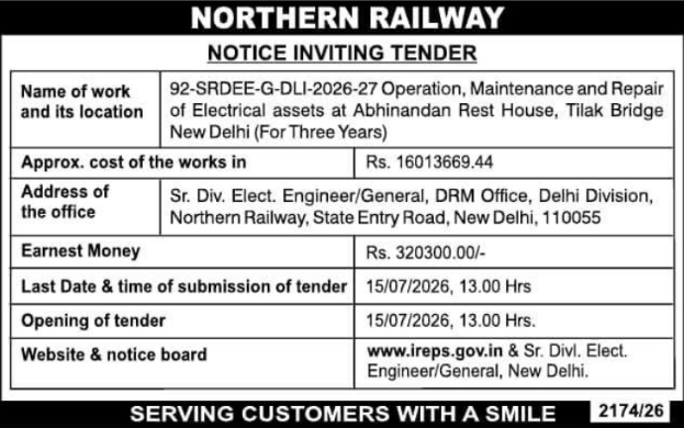 Tender Notice: Electrical Maintenance Work by Northern Railway