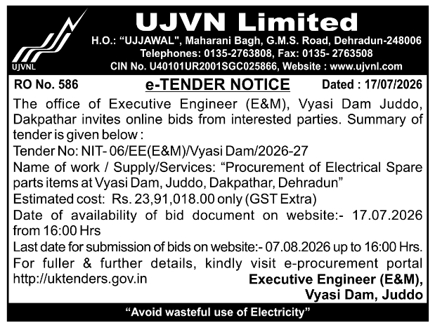 Tender Notice: Electrical Spare Parts Procurement at UJVN Limited