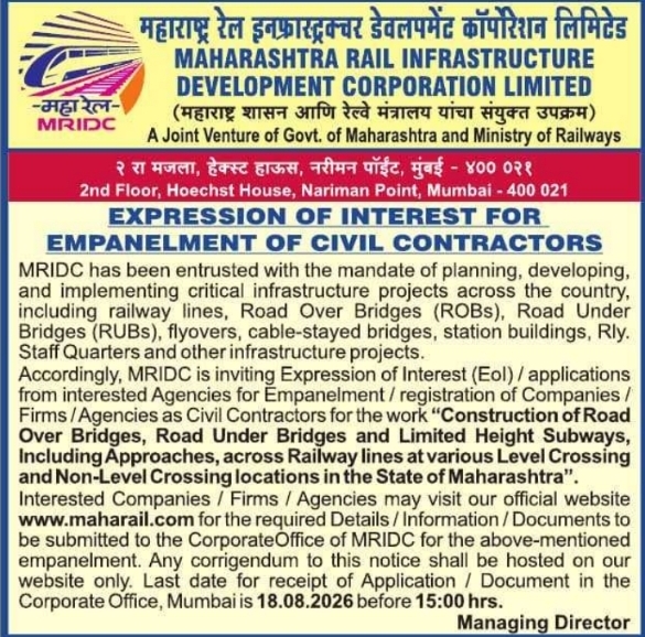 Tender Notice: Expression of Interest for Civil Contractors at MRIDC, Mumbai