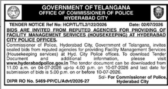 Tender Notice: Facility Management Services by Hyderabad City Police