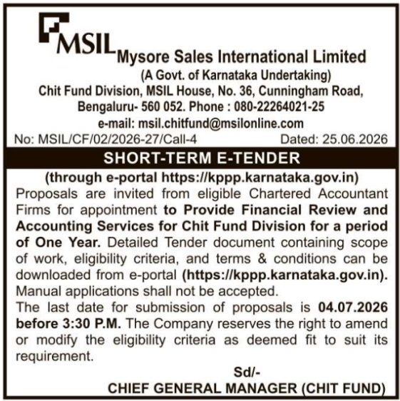 Tender Notice: Financial Review and Accounting Services by Mysore Sales International Limited