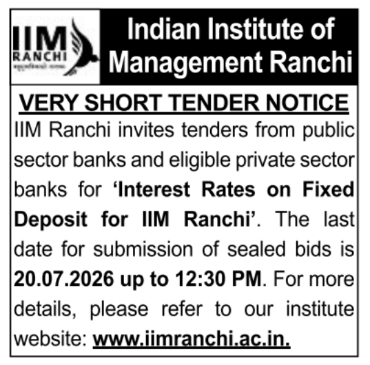 Tender Notice: Fixed Deposit Interest Rates Quotes