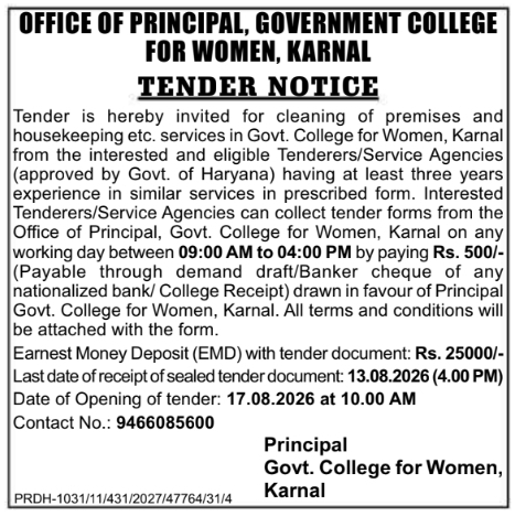 Tender Notice for Campus Cleaning and Housekeeping Services