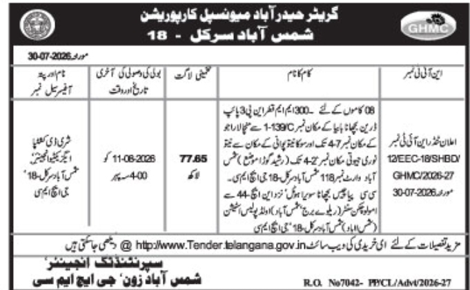 Tender Notice for Civil Works by GHMC