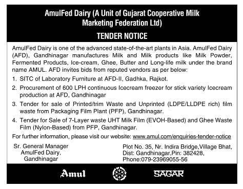 Tender Notice for Dairy Plant Vendor Procurement