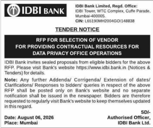 Tender Notice for Data Privacy Office Contractual Resources